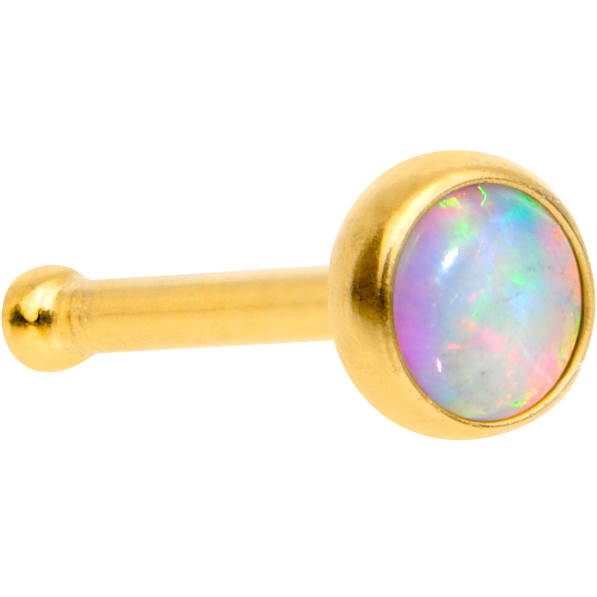White 3mm Synthetic Opal Gold Tone Press Fit Nose Bone