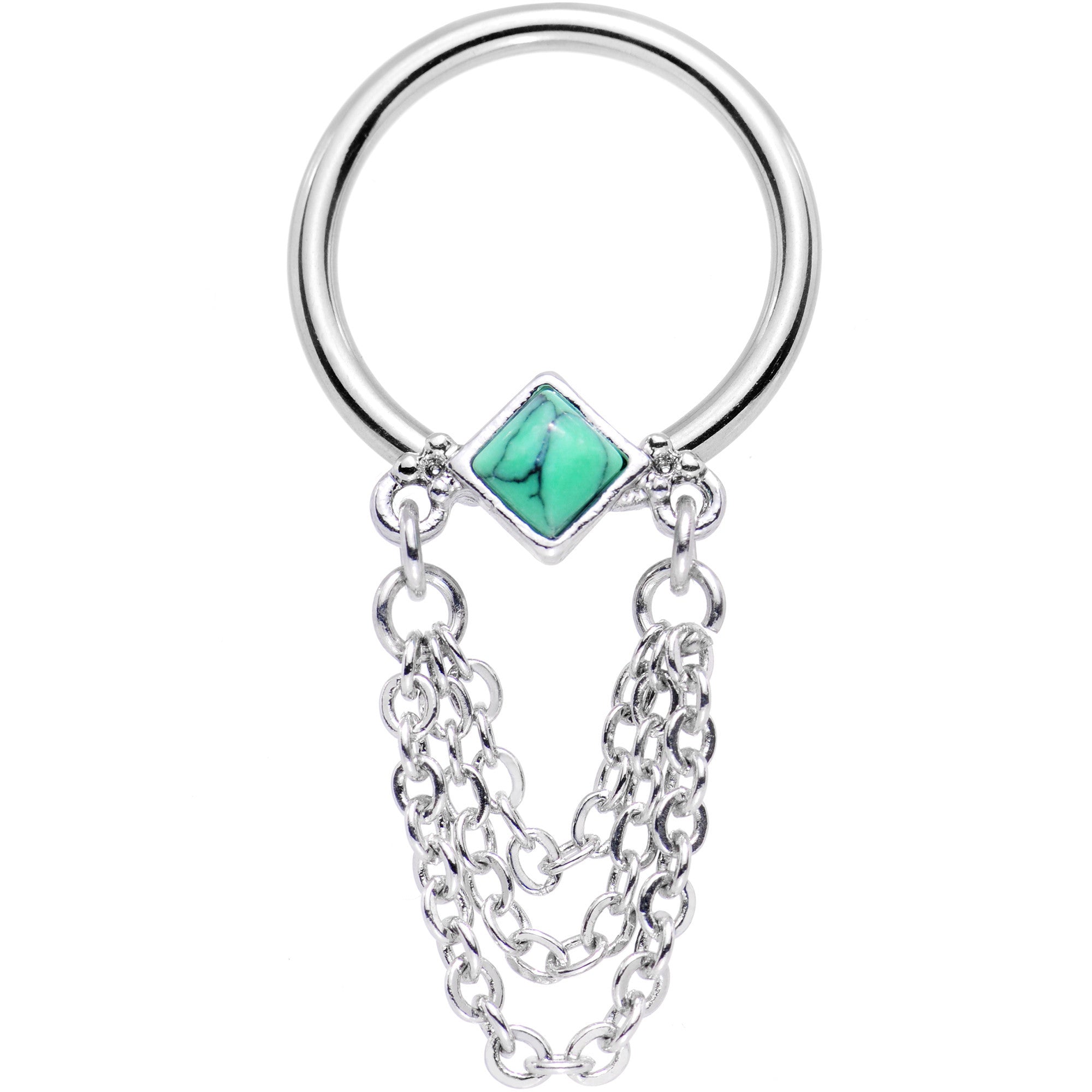 14G 1/2 Faux Turquoise Southwest Drama Dangle BCR Captive Ring