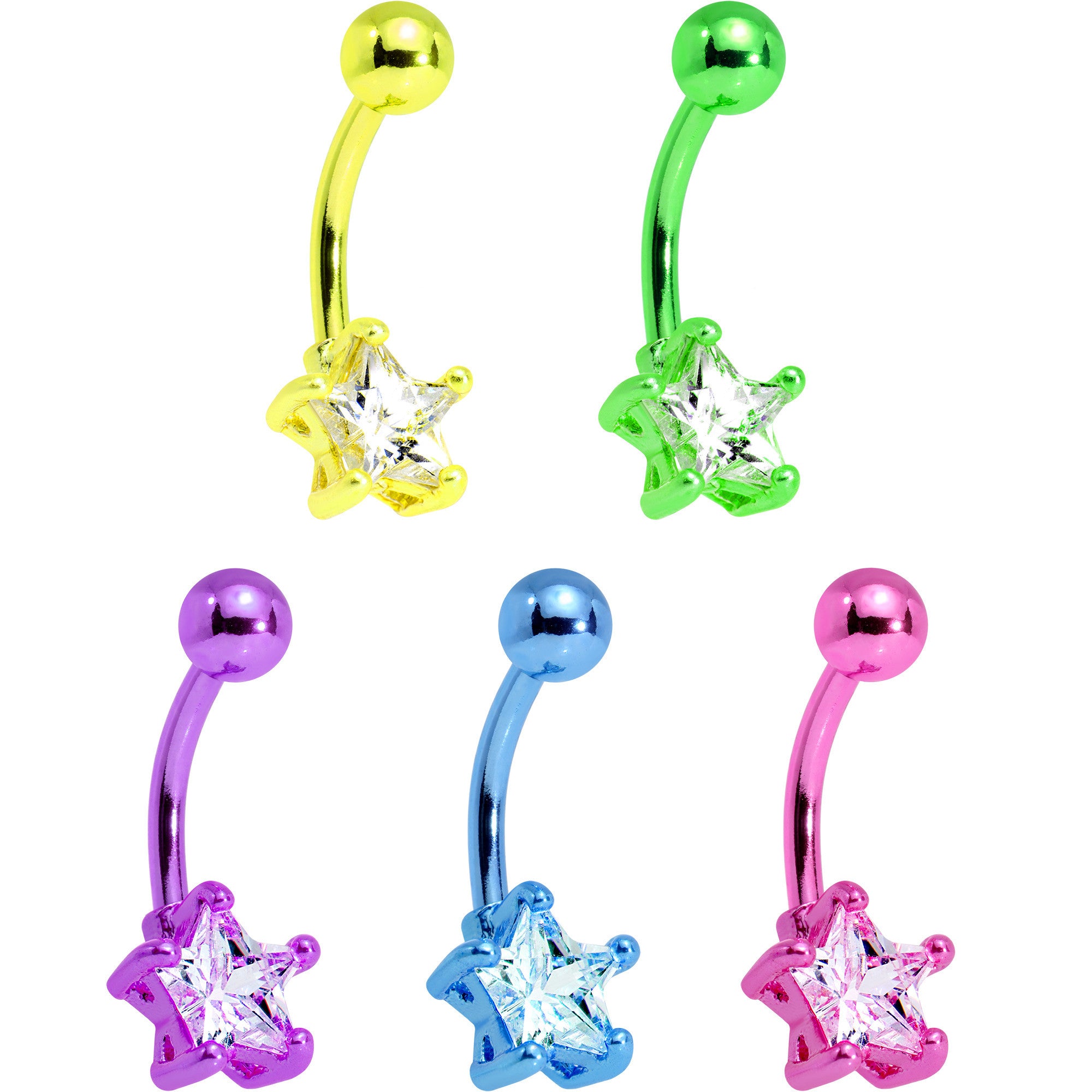 Clear Cubic Zirconia Gem Multicolor Star Belly Ring Set of 5