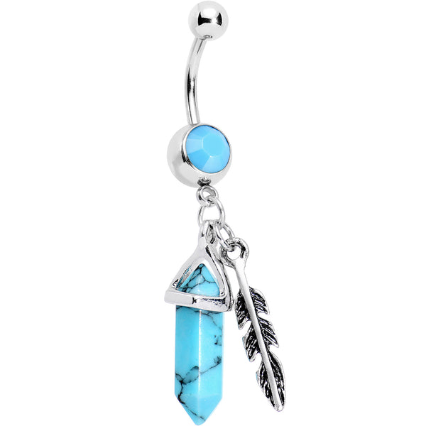 Faux Turquoise Southwestern Freedom Feather Dangle Belly Ring