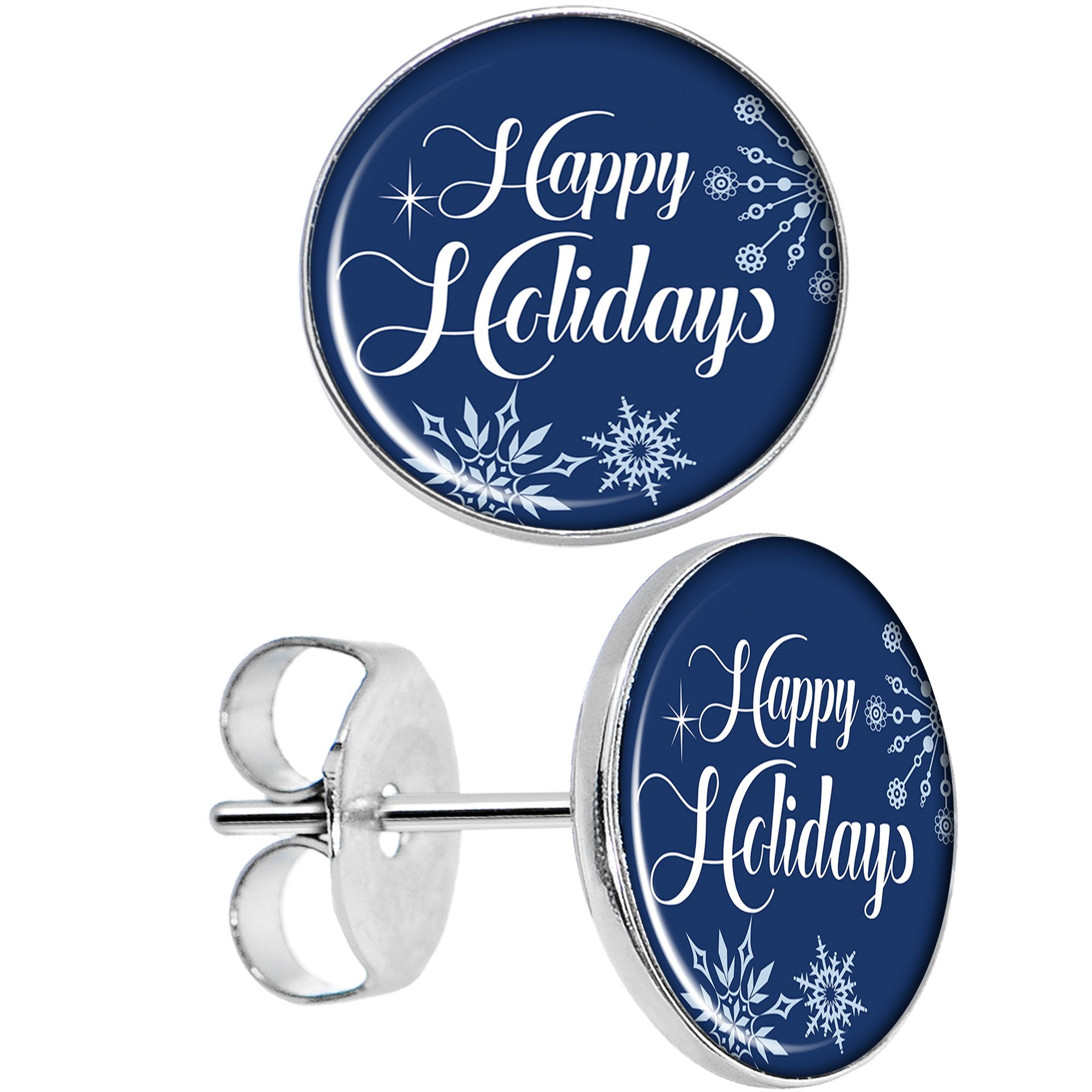 Happy Holidays Snowflake Hypoallergenic Stainless Steel Stud Earrings