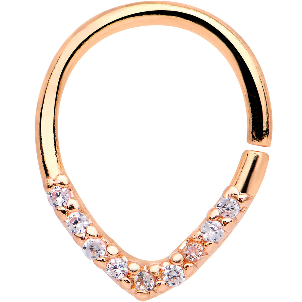 Clear CZ Gem Rose Gold Tone Anodized Ellipse Septum Ring