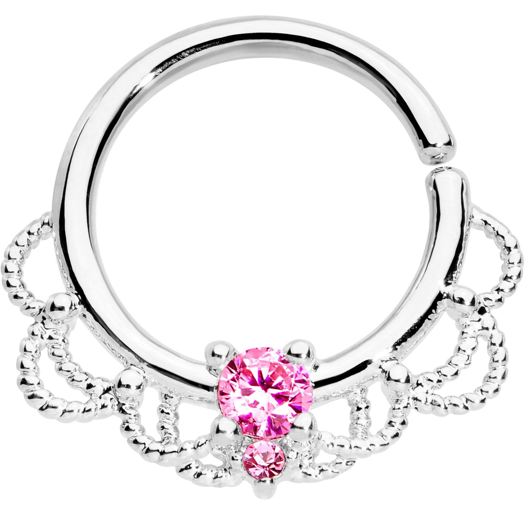 16 Gauge 5/16 Pink CZ Gem Platinum Plated Seamless Circular Ring