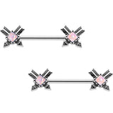 5/8 White Faux Opal Crossed Arrows Barbell Nipple Ring Set