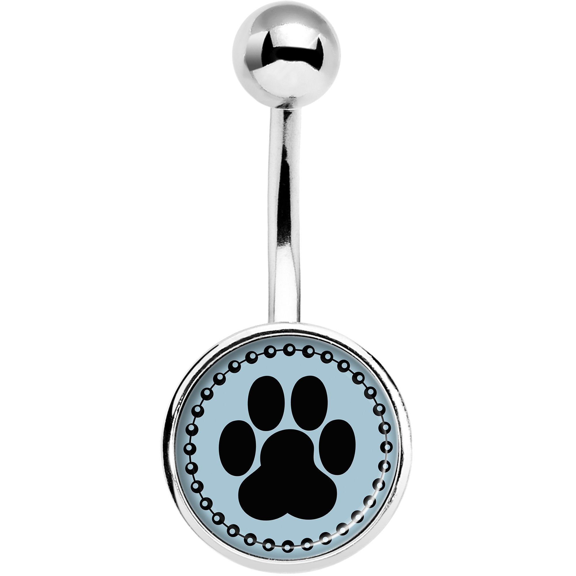 Black on Blue Paw Print  Stainless Steel Belly Ring lightweight comfortable