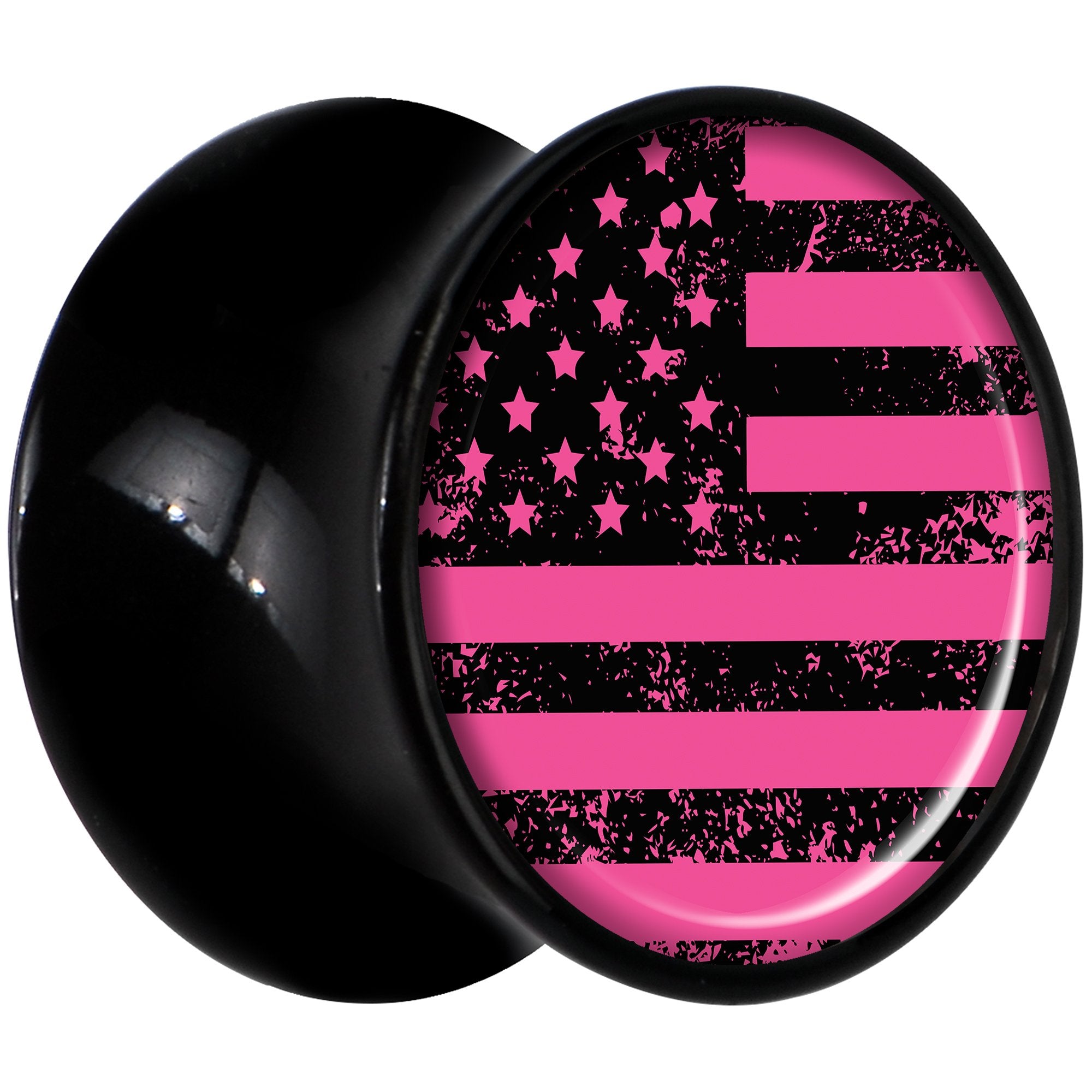 Black Acrylic Pink American Flag Saddle Plug Set 1/2