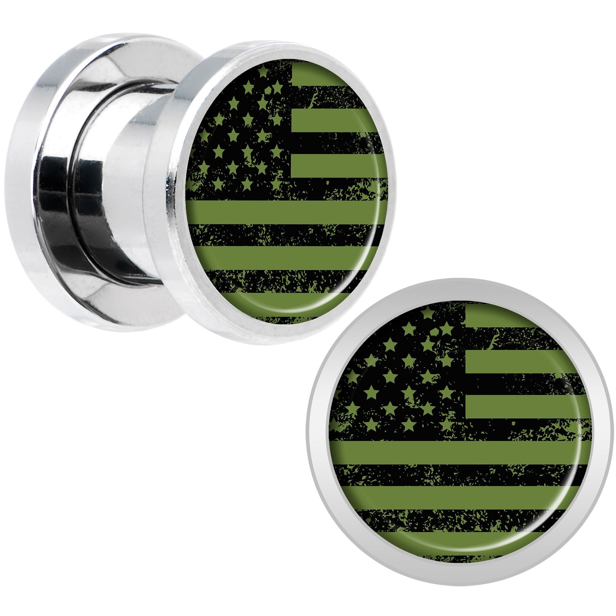 Green American Flag Steel Screw Fit Plug Set 5mm to 20mm