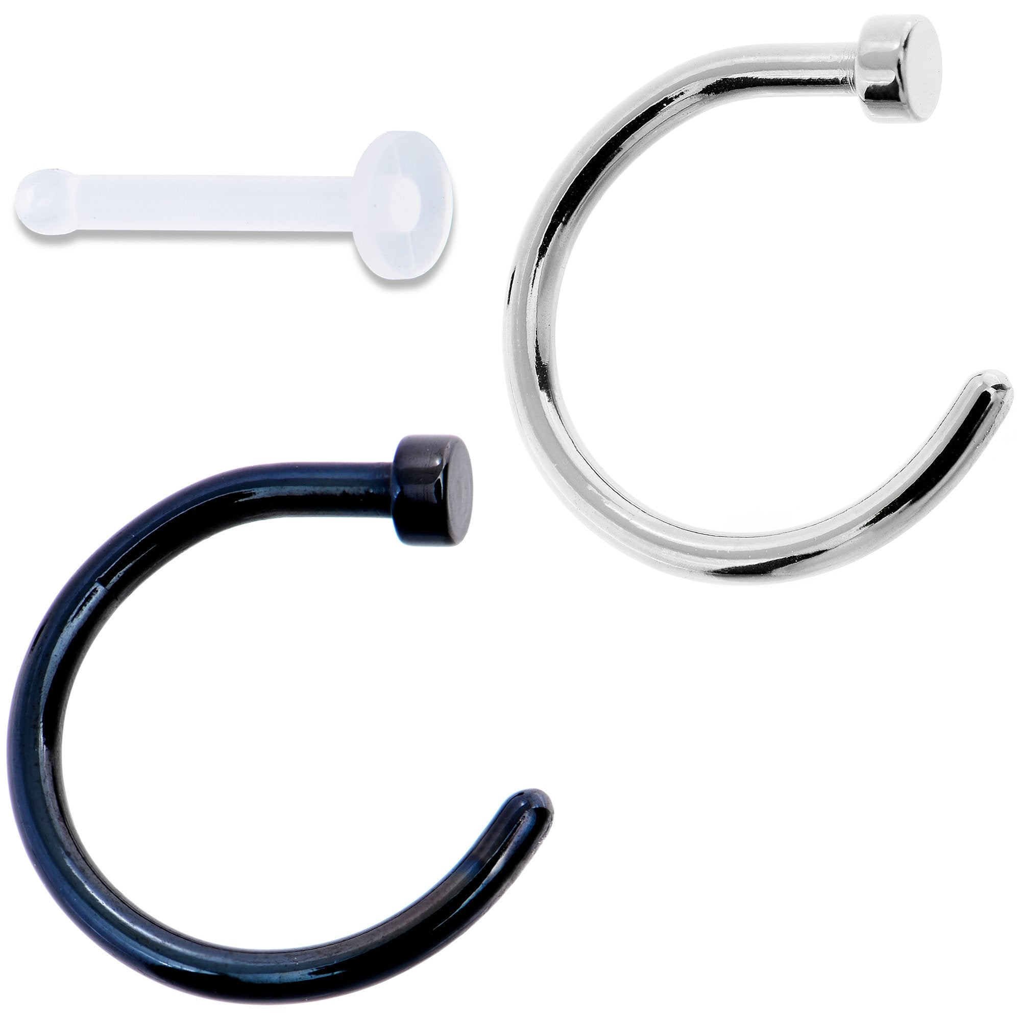 18 Gauge 5/16 Pack Set of 3 Assorted Stainless Steel Nose Hoop Rings