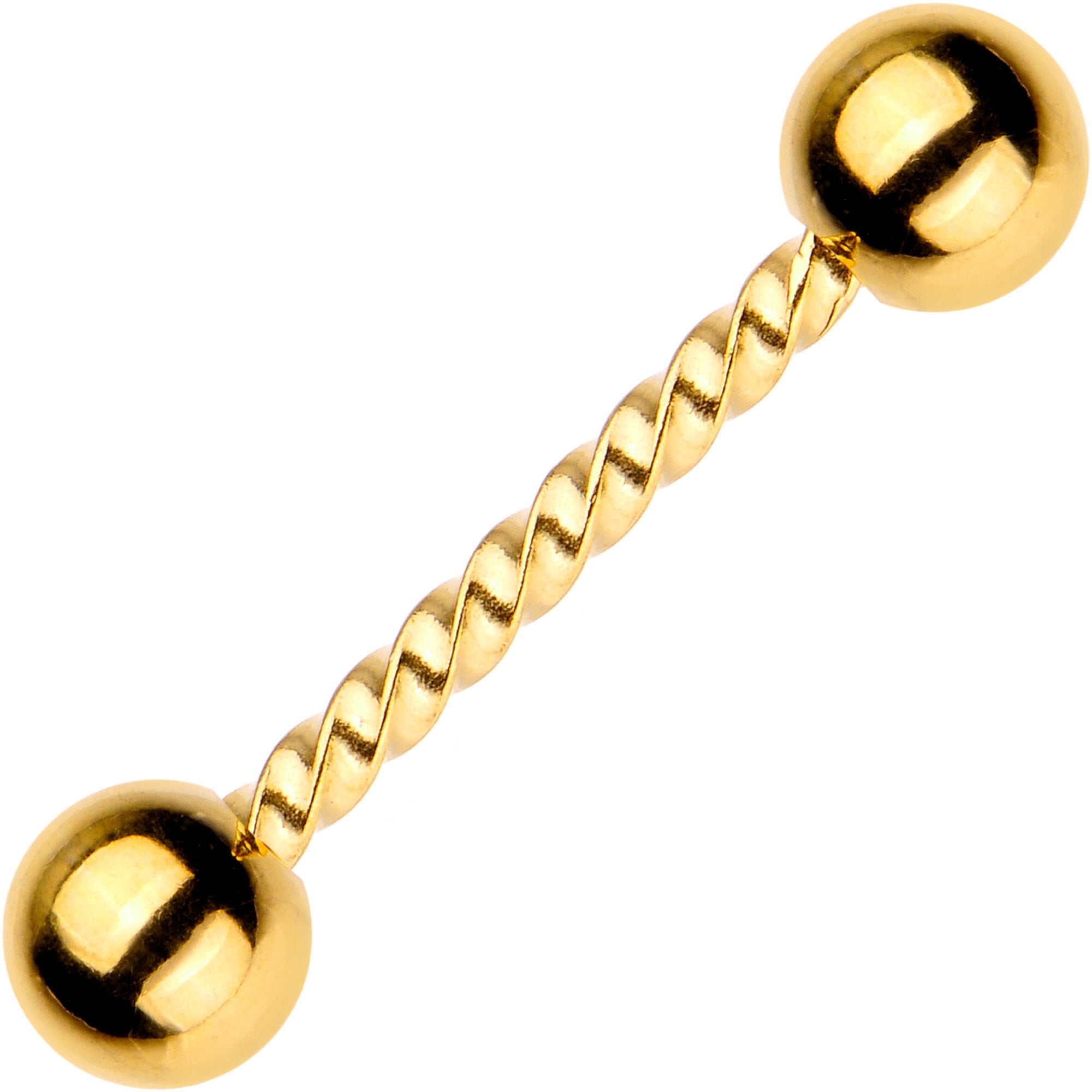 14 Gauge 5/8 Gold Tone IP Seriously Twisted Barbell Tongue Ring