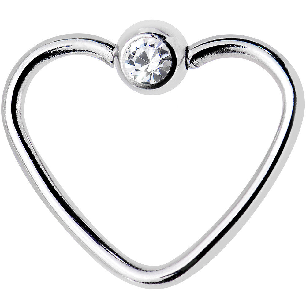 18 Gauge 3/8 Clear Gem Stainless Steel Heart Closure Captive Ring