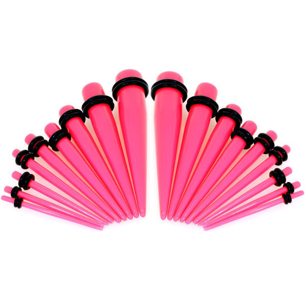 14G to 00G 18 Piece Ear Stretching Kit in Pink Acrylic Set