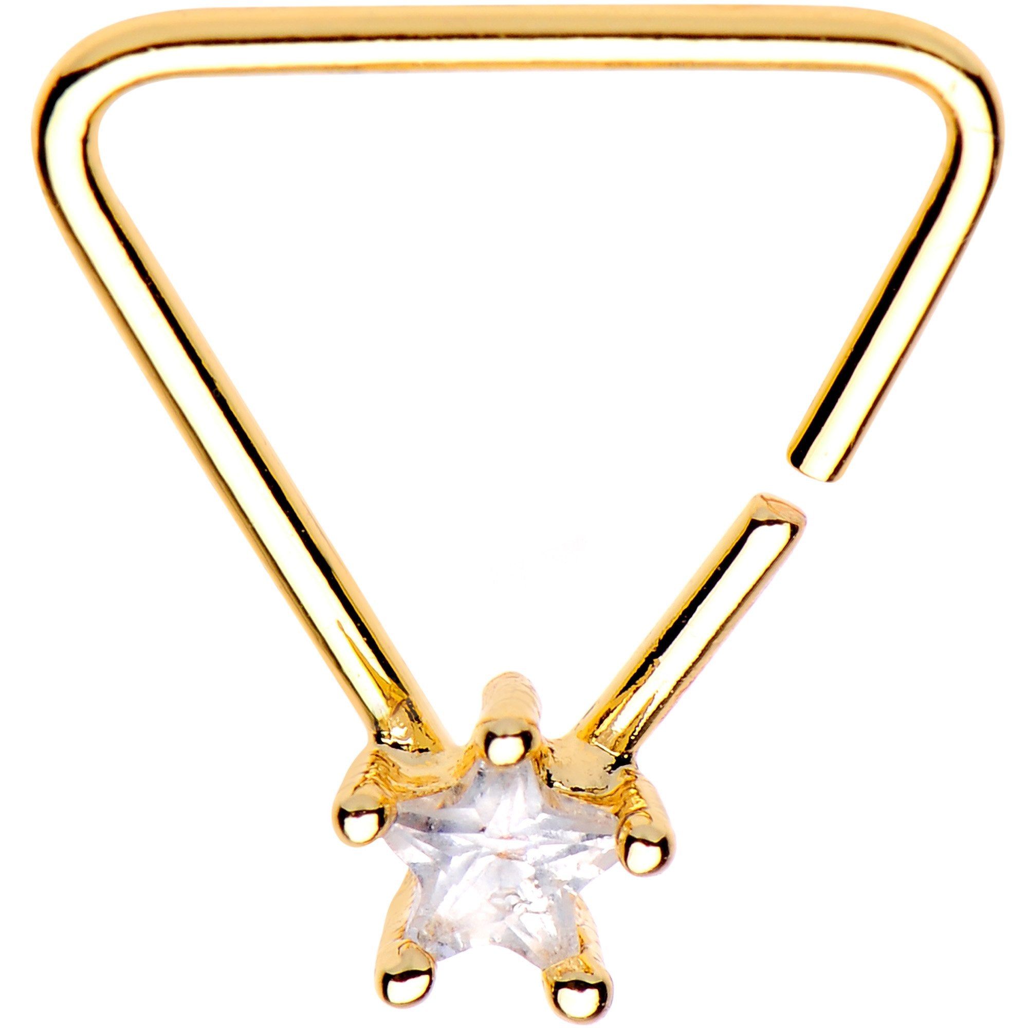 20 Gauge 3/8 Clear Star CZ Gem Gold Tone Triangle Seamless Ring
