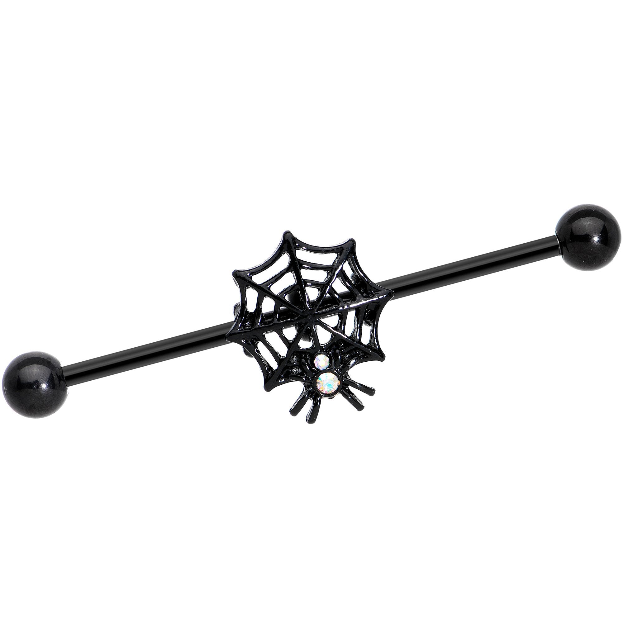 14 Gauge Aurora Gem Black Spider Web Halloween Industrial Barbell 38mm