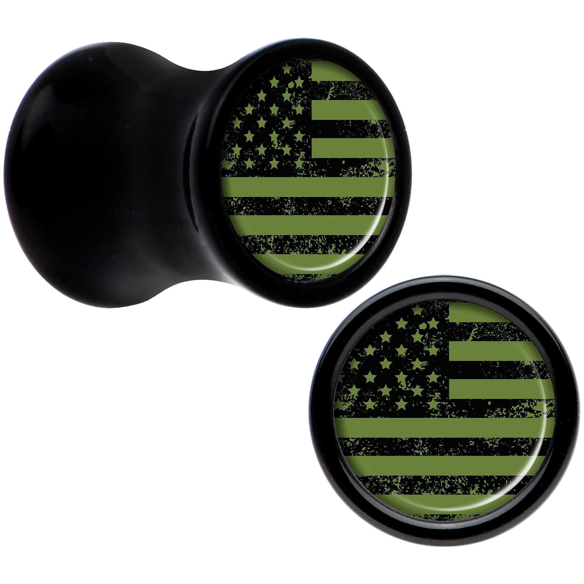 Black Acrylic Green American Flag Saddle Plug Set 2G