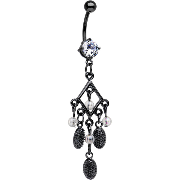 Clear CZ Gem Black Anodized Hip Chandelier Dangle Belly Ring