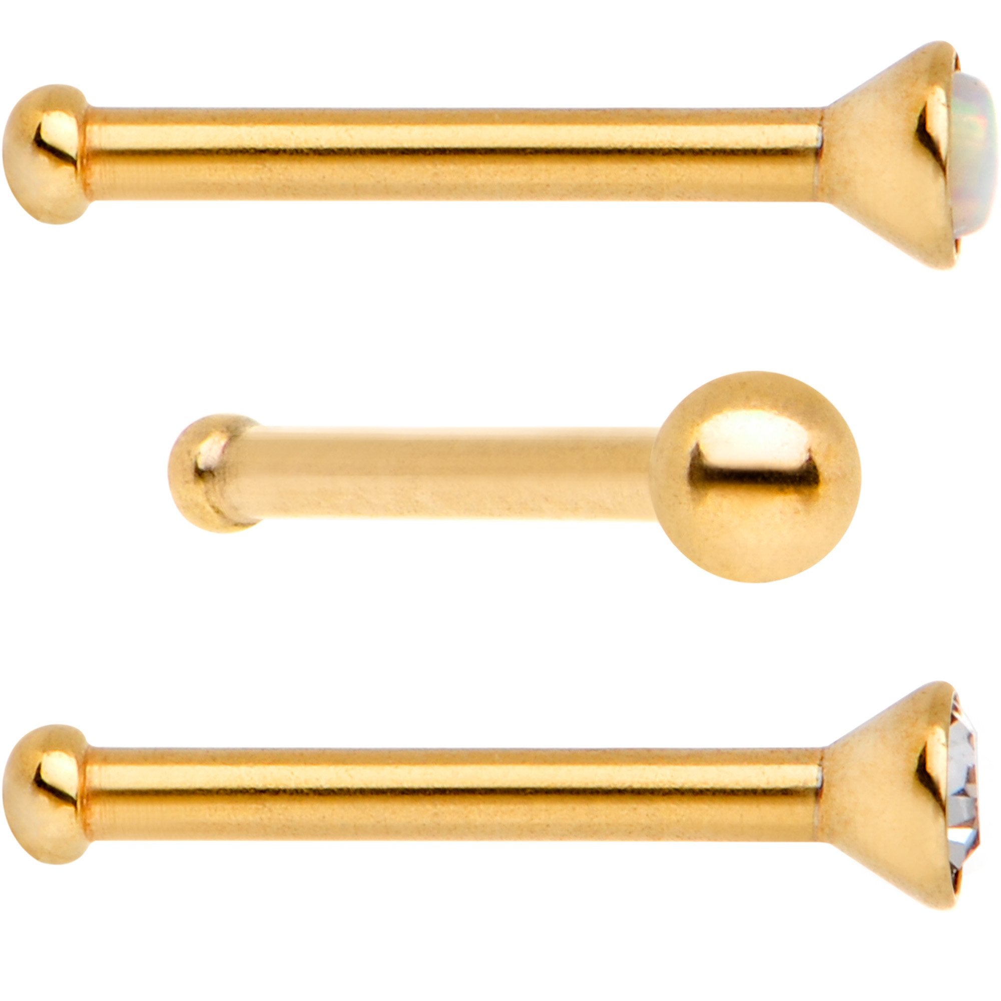 Variety Belle of the Ball Gold PVD Nose Bone 3 Pack Set