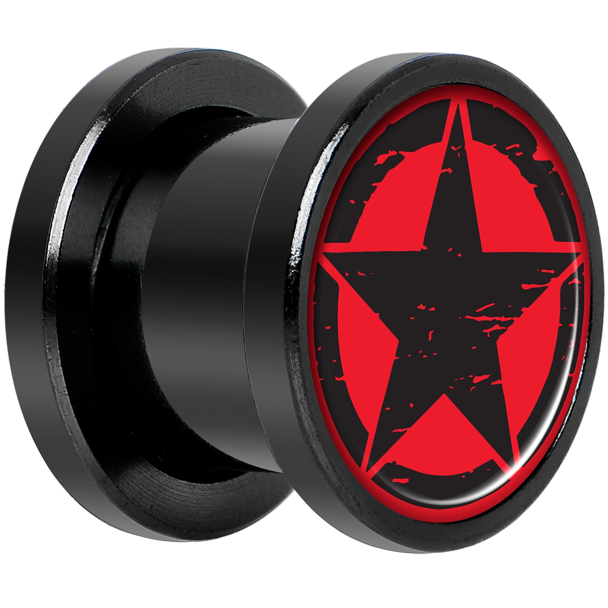 Black Red Distressed Star Black Anodized Screw Fit Plug Set 00G