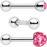 16 Gauge 1/4 Pink Faux Opal Inlay Cartilage Tragus Earring 3 Pack Set