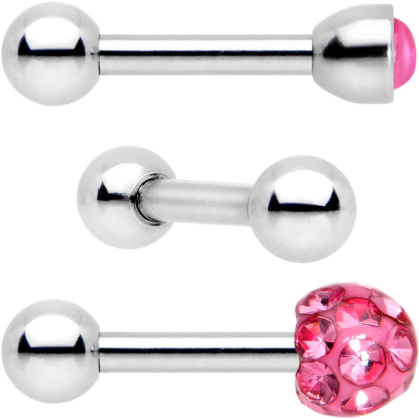 16 Gauge 1/4 Pink Faux Opal Inlay Cartilage Tragus Earring 3 Pack Set