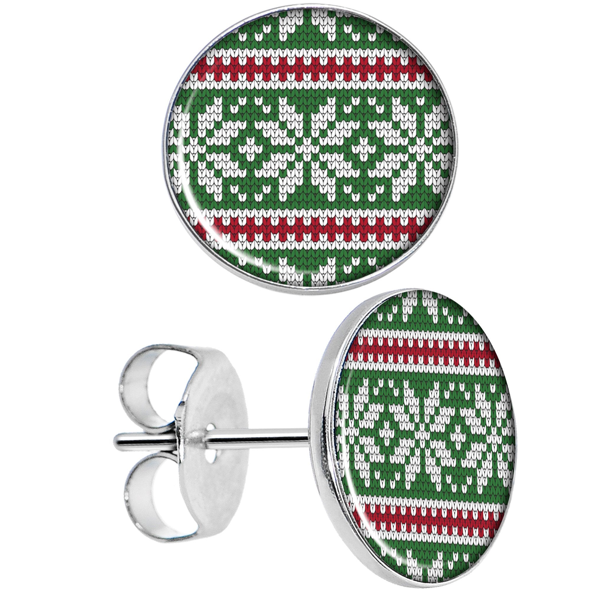 Green Red Christmas Sweater Hypoallergenic Stainless Steel Stud Earrings