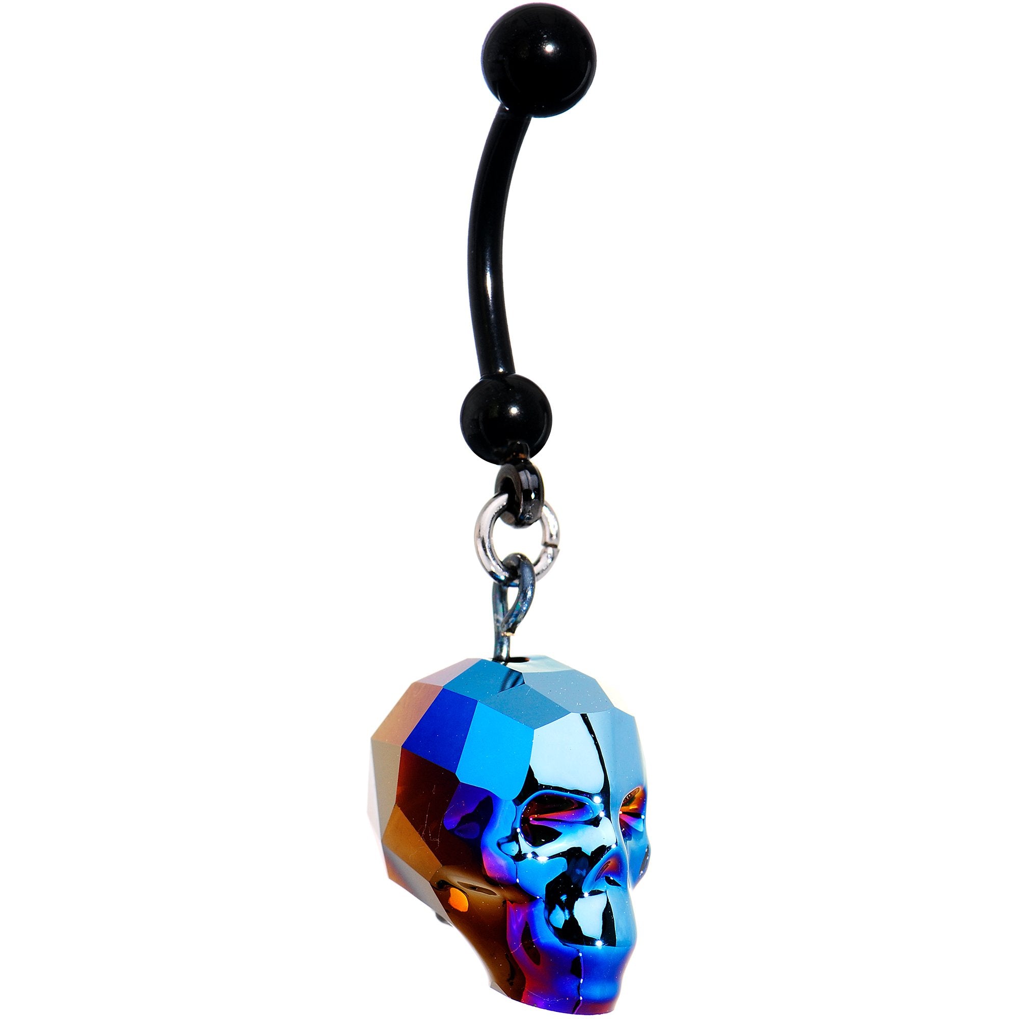 Iridescent Blue Skull Halloween Dangle Belly Ring Created with Swarovksi Crystals