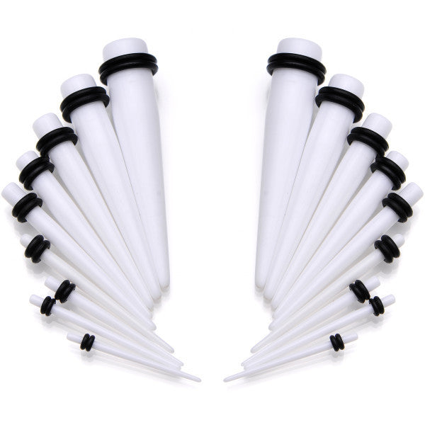 14 to 00 Gauge 18 Piece White Acrylic Ear Stretching Taper Kit Set
