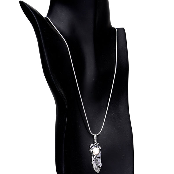 Silver Plated Chain Quill Necklace Created with Crystals