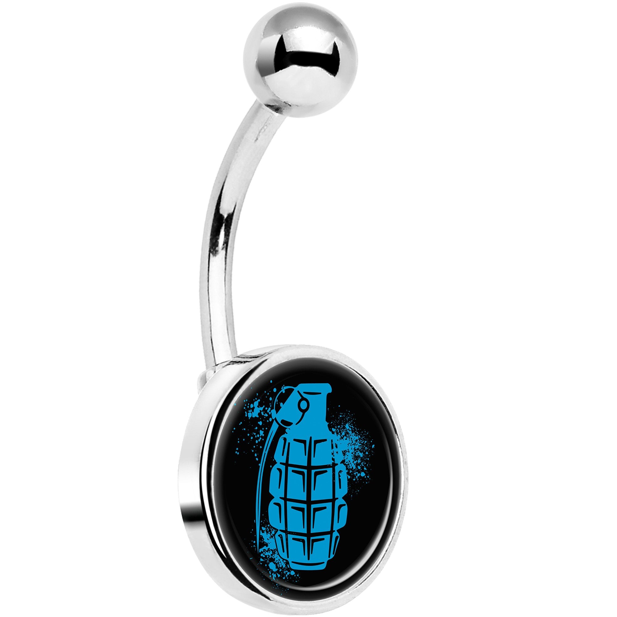 Blue Grenade Hypoallergenic Stainless Steel Belly Ring