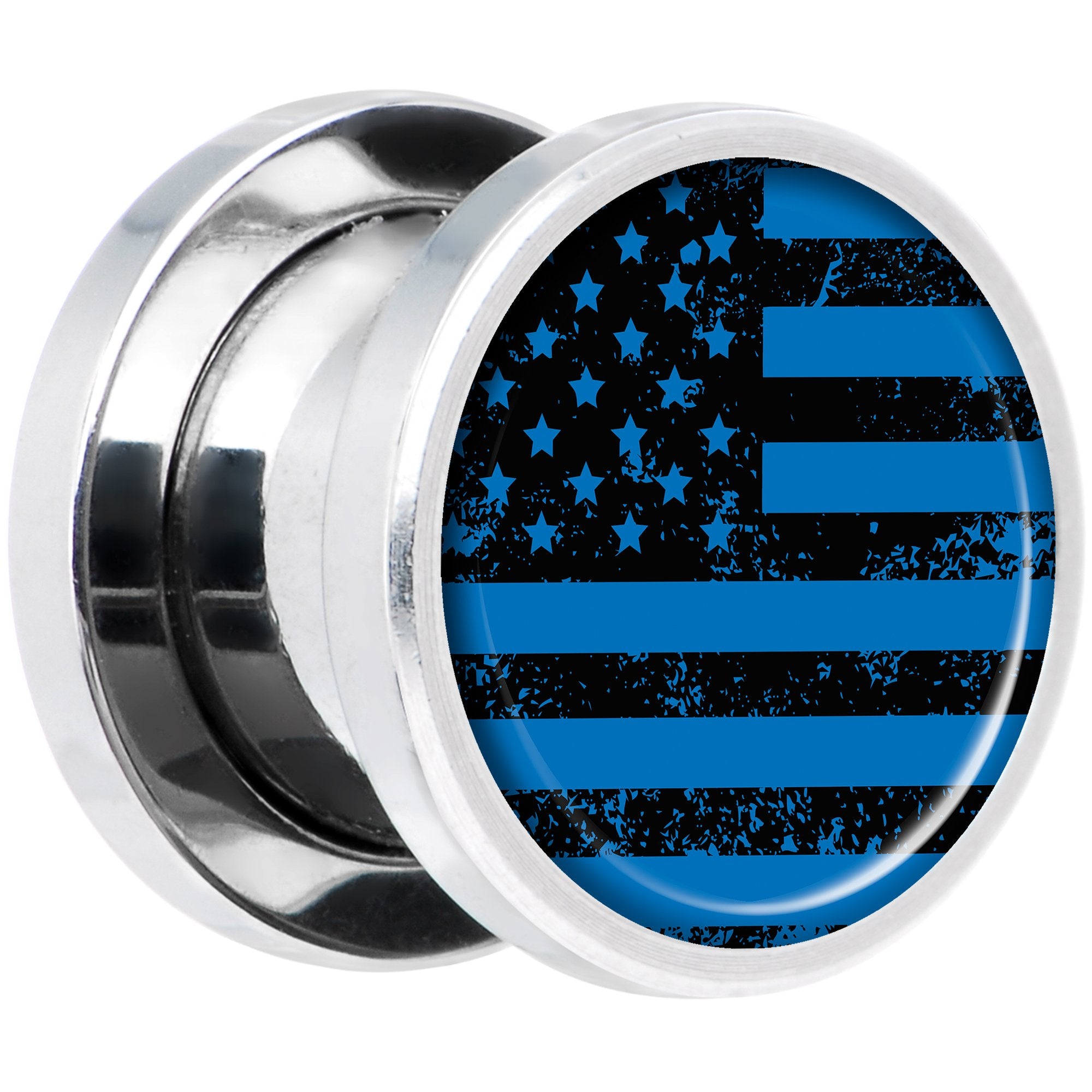 Blue American Flag Steel Screw Fit Plug Set 00G