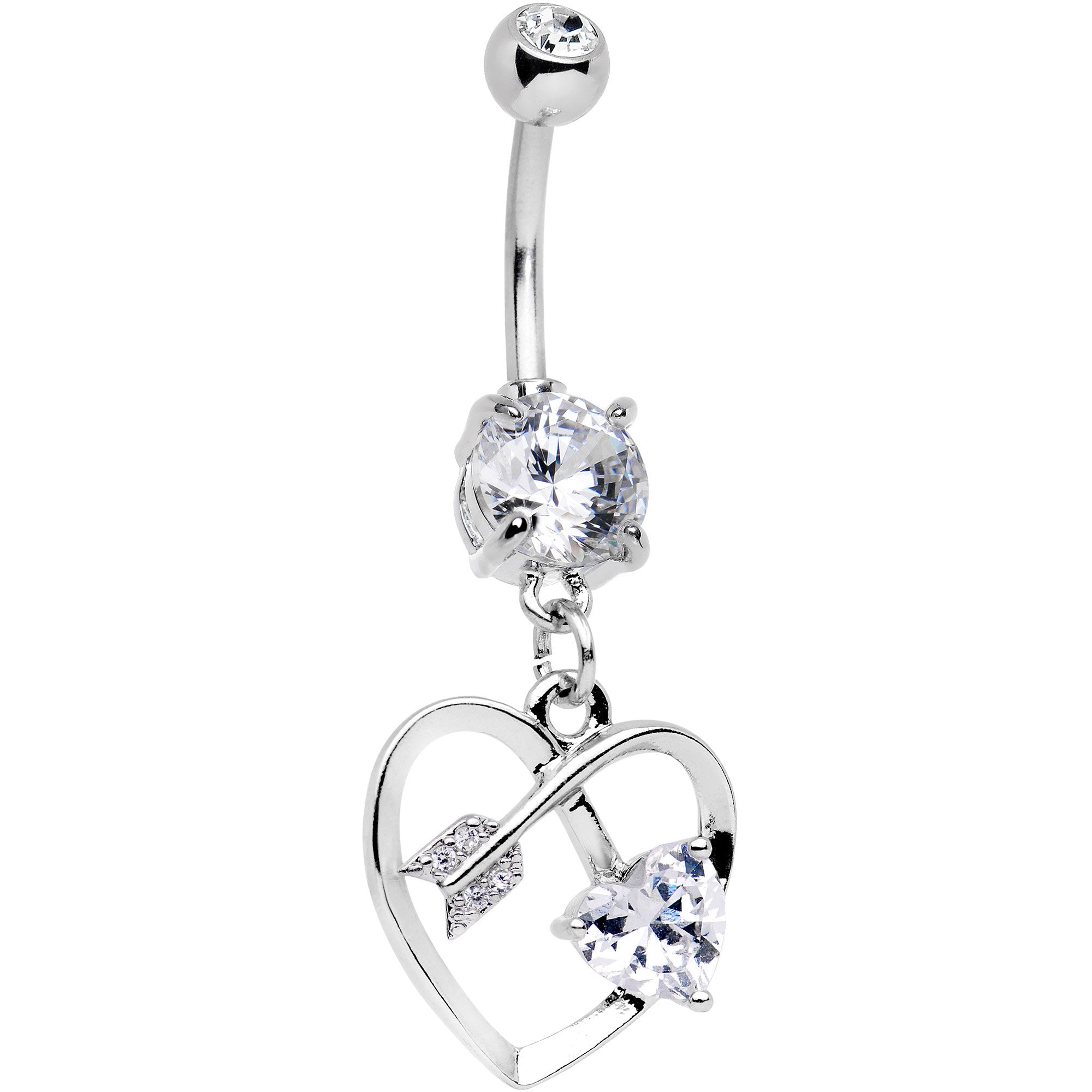 Clear CZ Gem Shot In The Heart Dangle Belly Ring