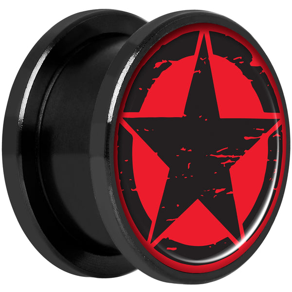 Black Red Distressed Star Black Anodized Screw Fit Plug Set 5/8