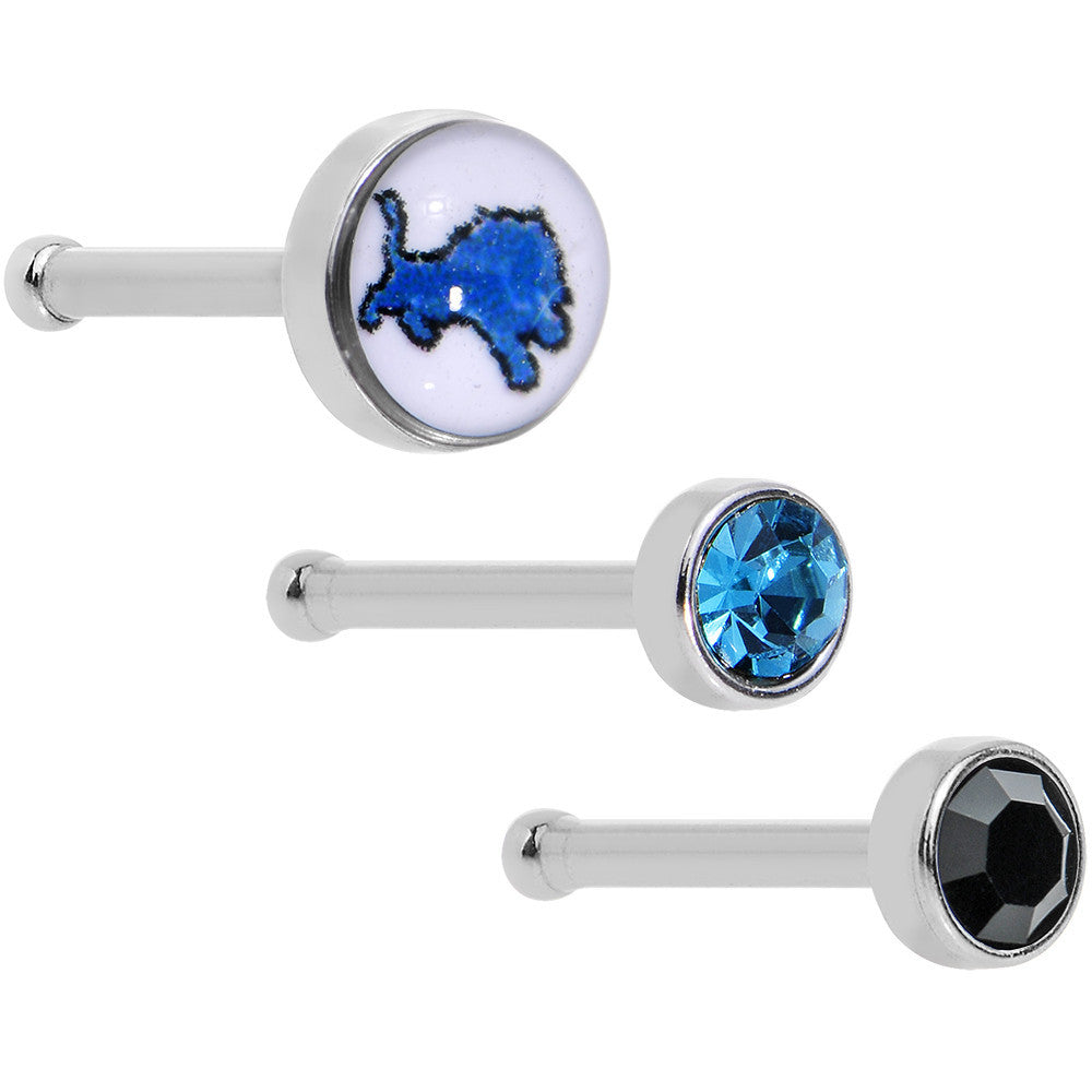 20G Licensed NFL Detroit Lions Logo Nose Bone 3 Pack Set