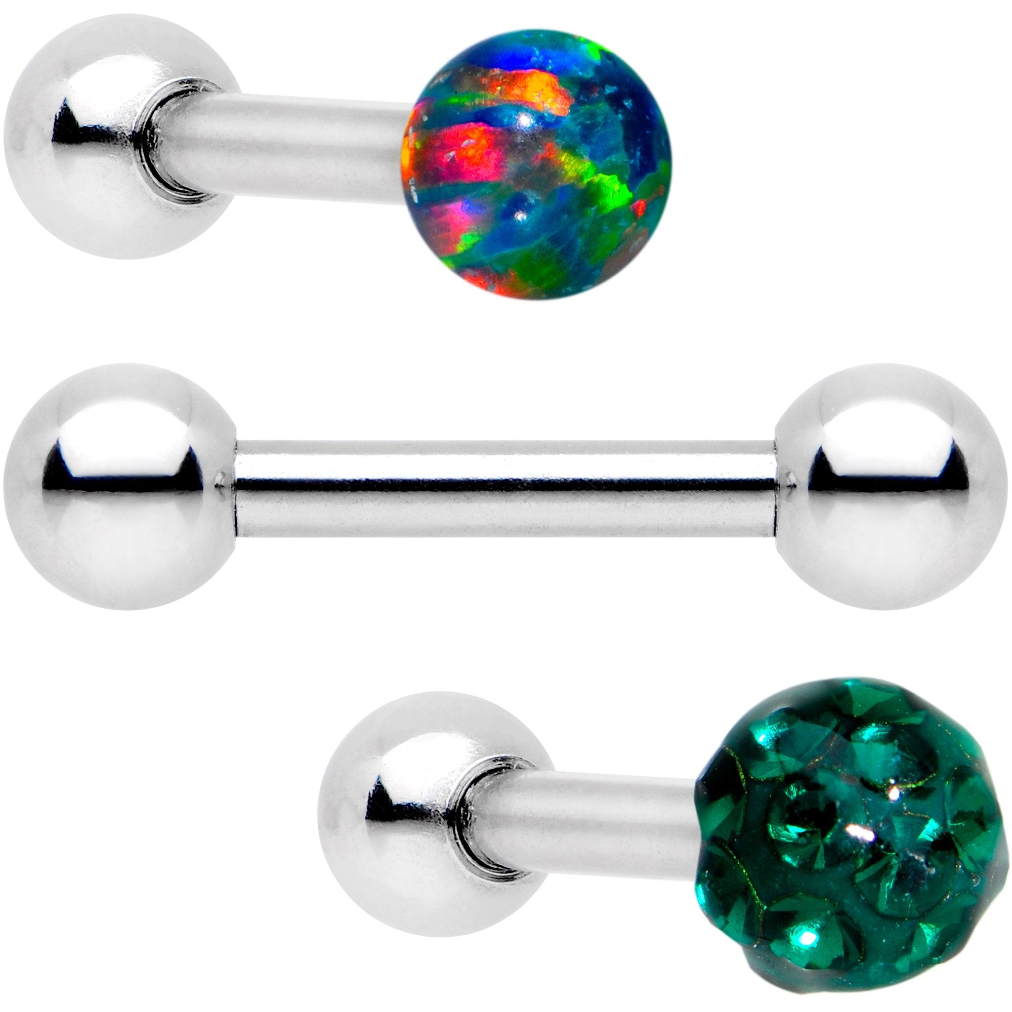 16G 1/4 Green Faux Opal Ball Cartilage Tragus Earring 3 Pack Set