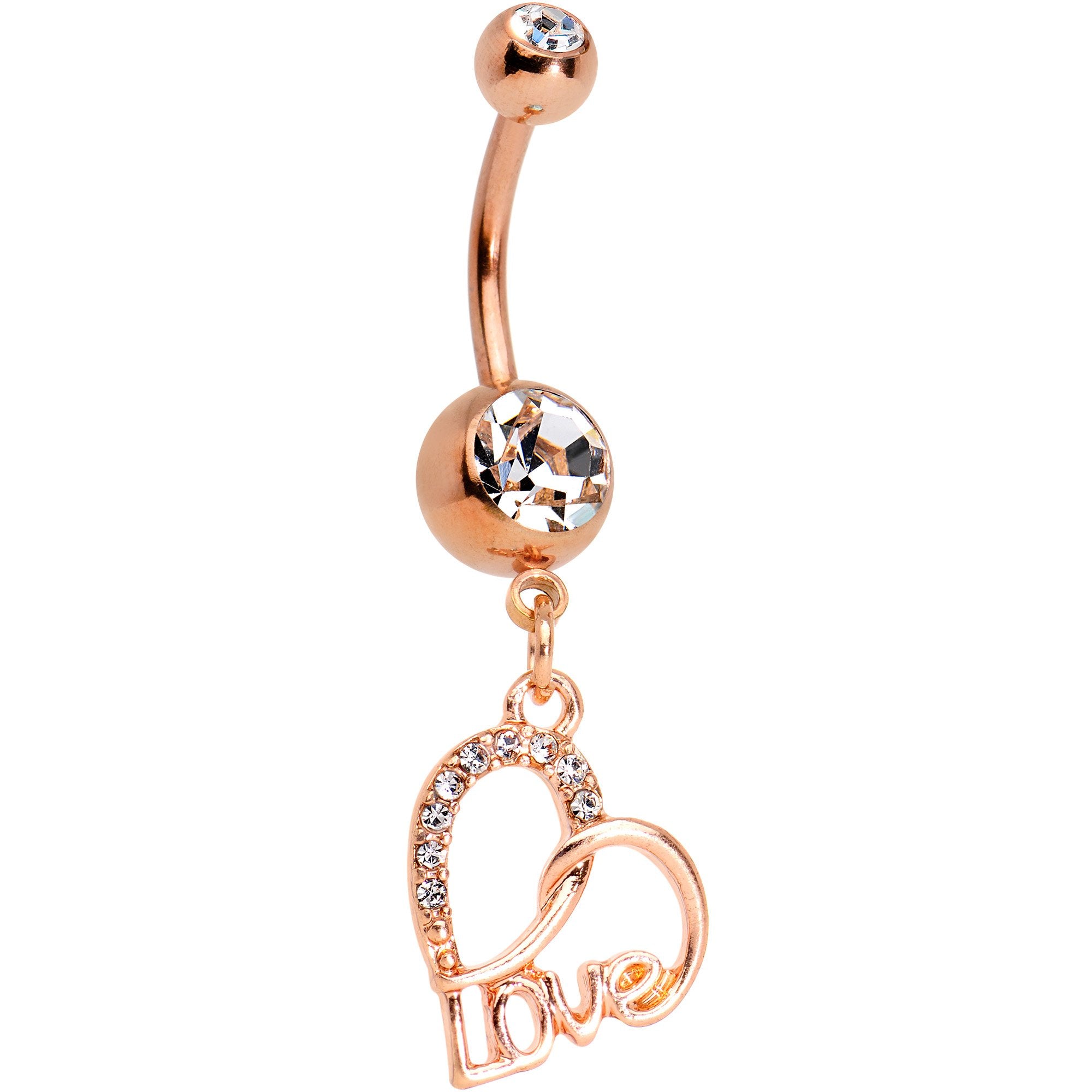 Clear Gem Rose Gold Tone Anodized Love in Your Heart Dangle Belly Ring
