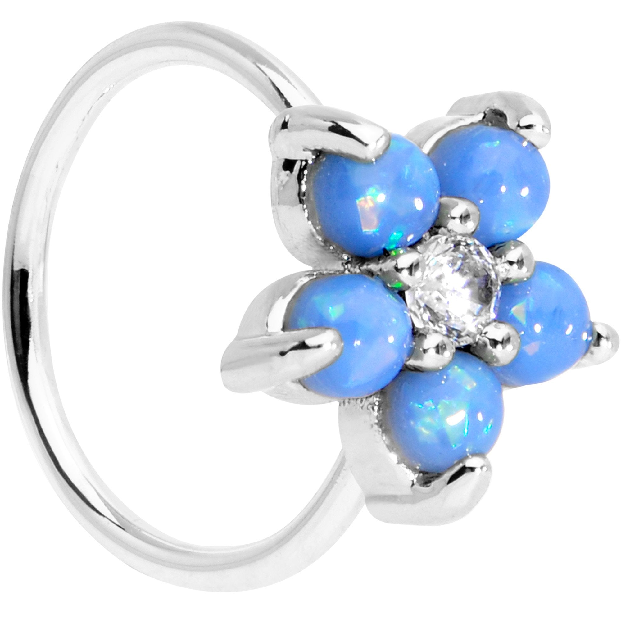 5/16 Light Blue Faux Opal CZ Flower Seamless Circular Ring