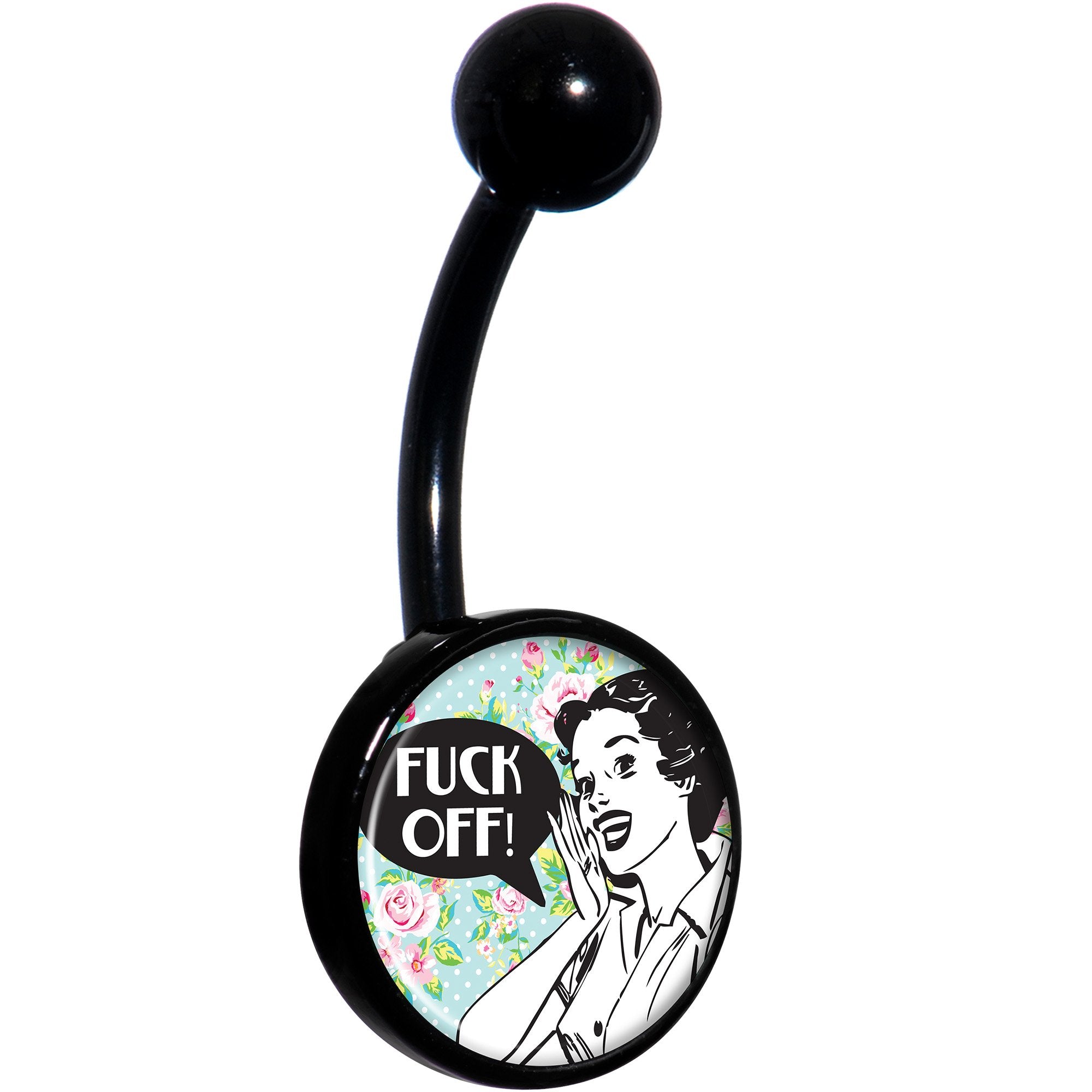 Retro Style Woman F*ck Off Black Belly Ring