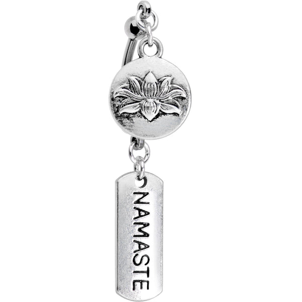 Handcrafted Namaste Lotus Flower Double Mount Dangle Belly Ring