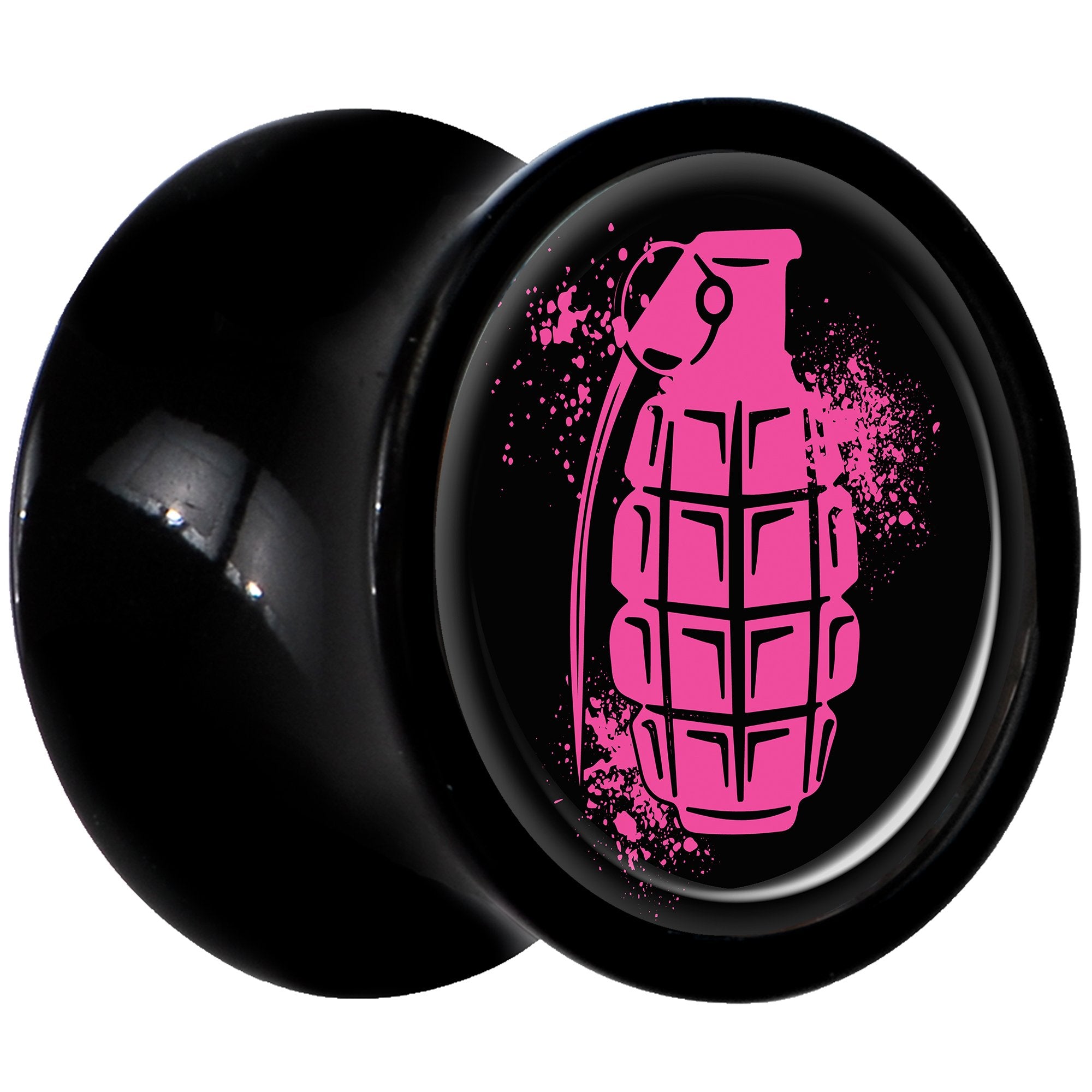 Black Acrylic Pink Grenade Saddle Plug Set 0G