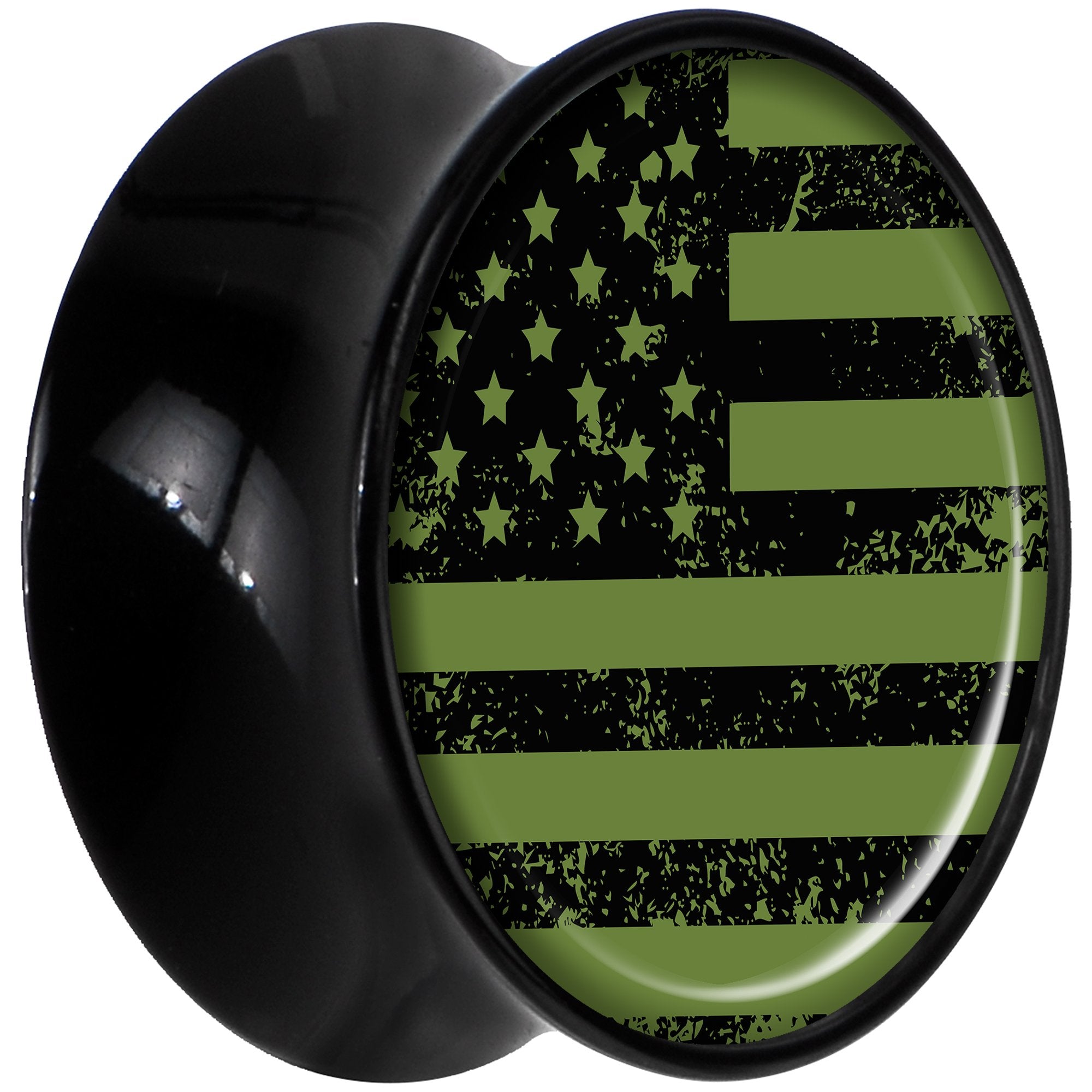 Black Acrylic Green American Flag Saddle Plug Set 9/16