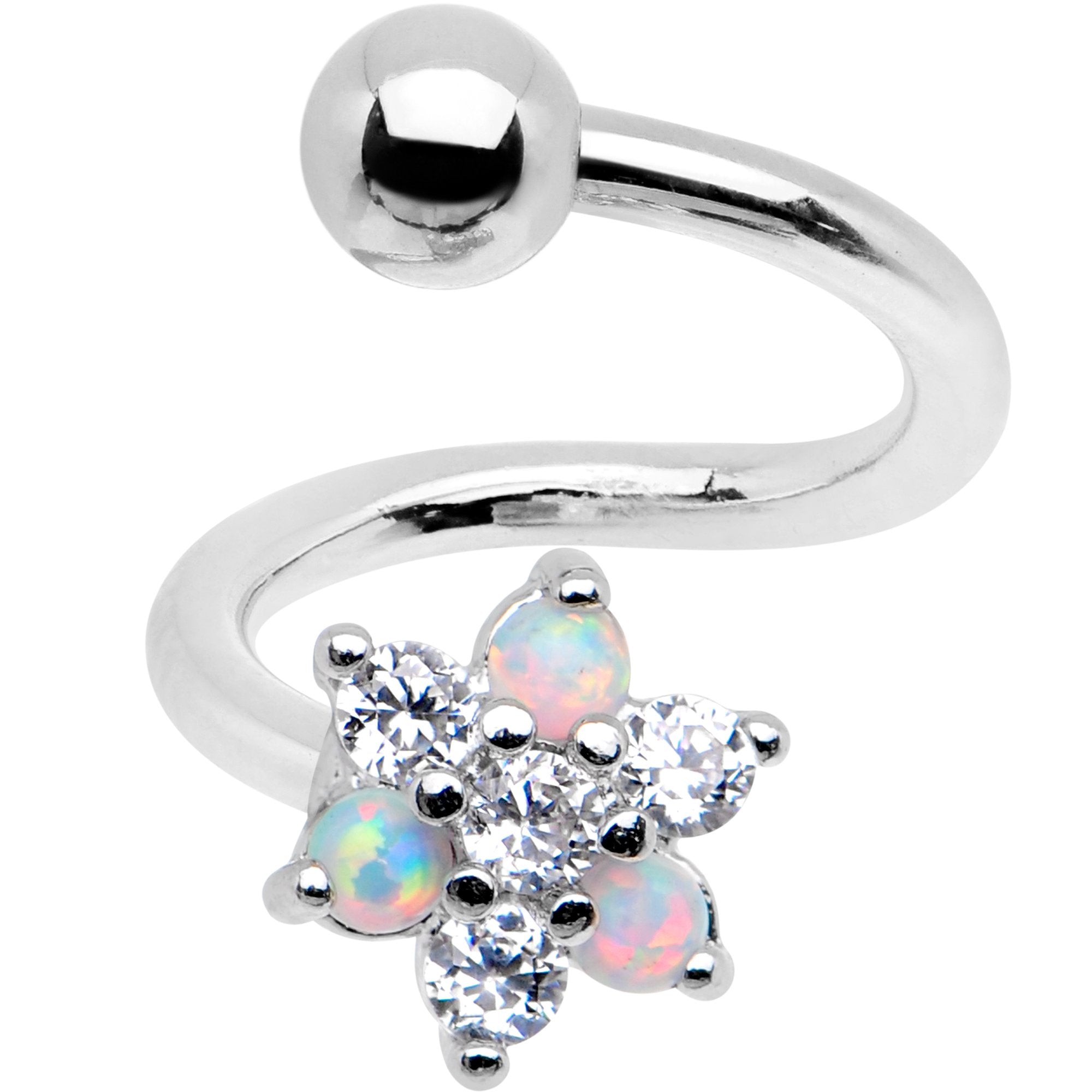 White Synthetic Opal Snowflake Spiral Twister Belly Ring