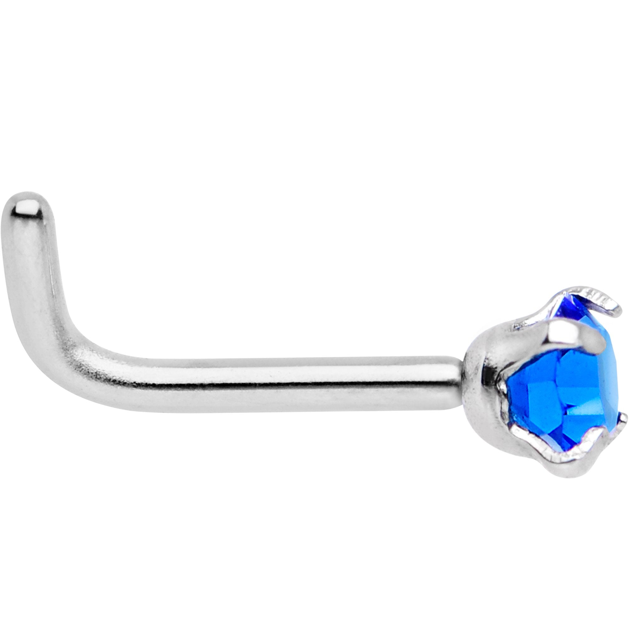 18 Gauge 1/4 Blue 3mm CZ Gem Steel L-Shape Nose Ring