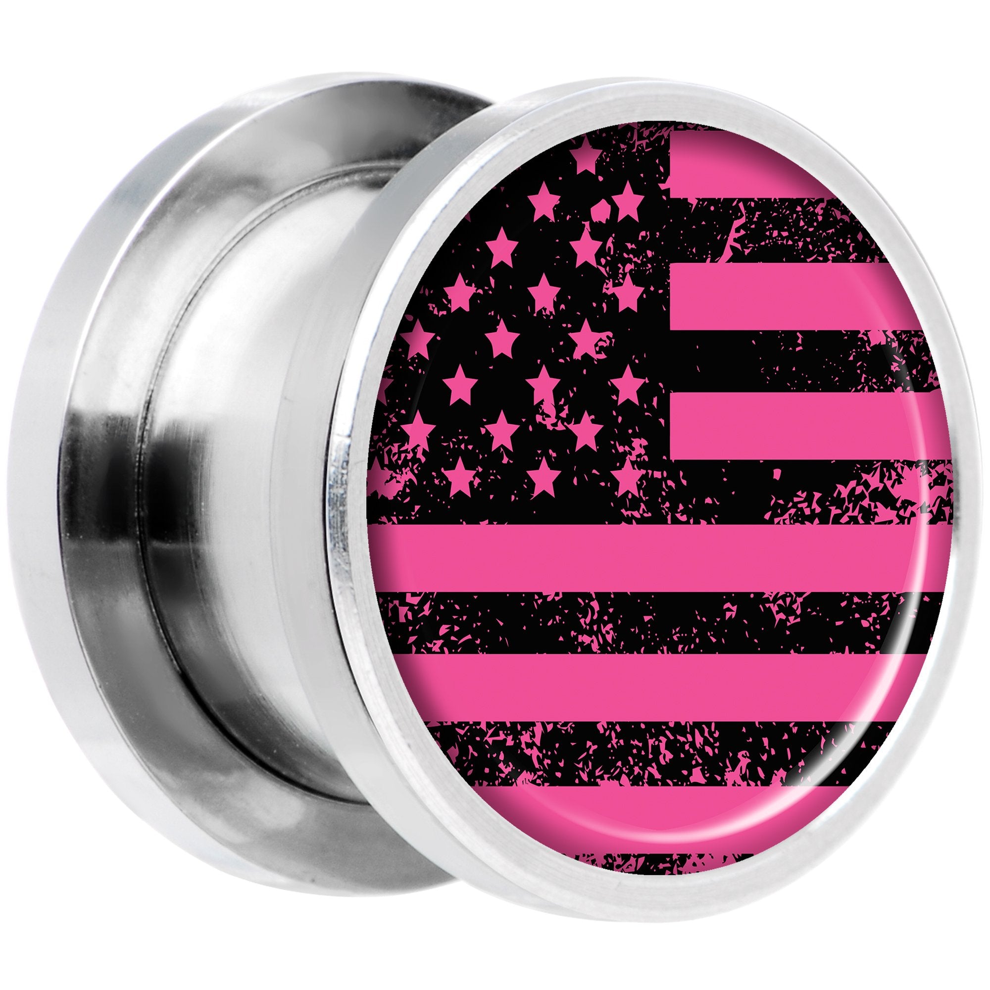 Pink American Flag Steel Screw Fit Plug Set 1/2