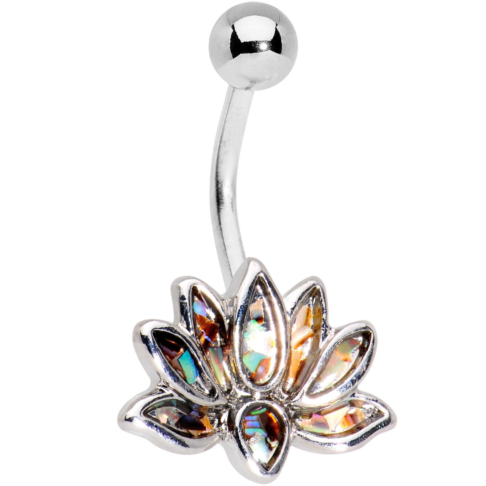 Iridescent Lotus Flower and Ancient Buddha Belly Ring Set of 2