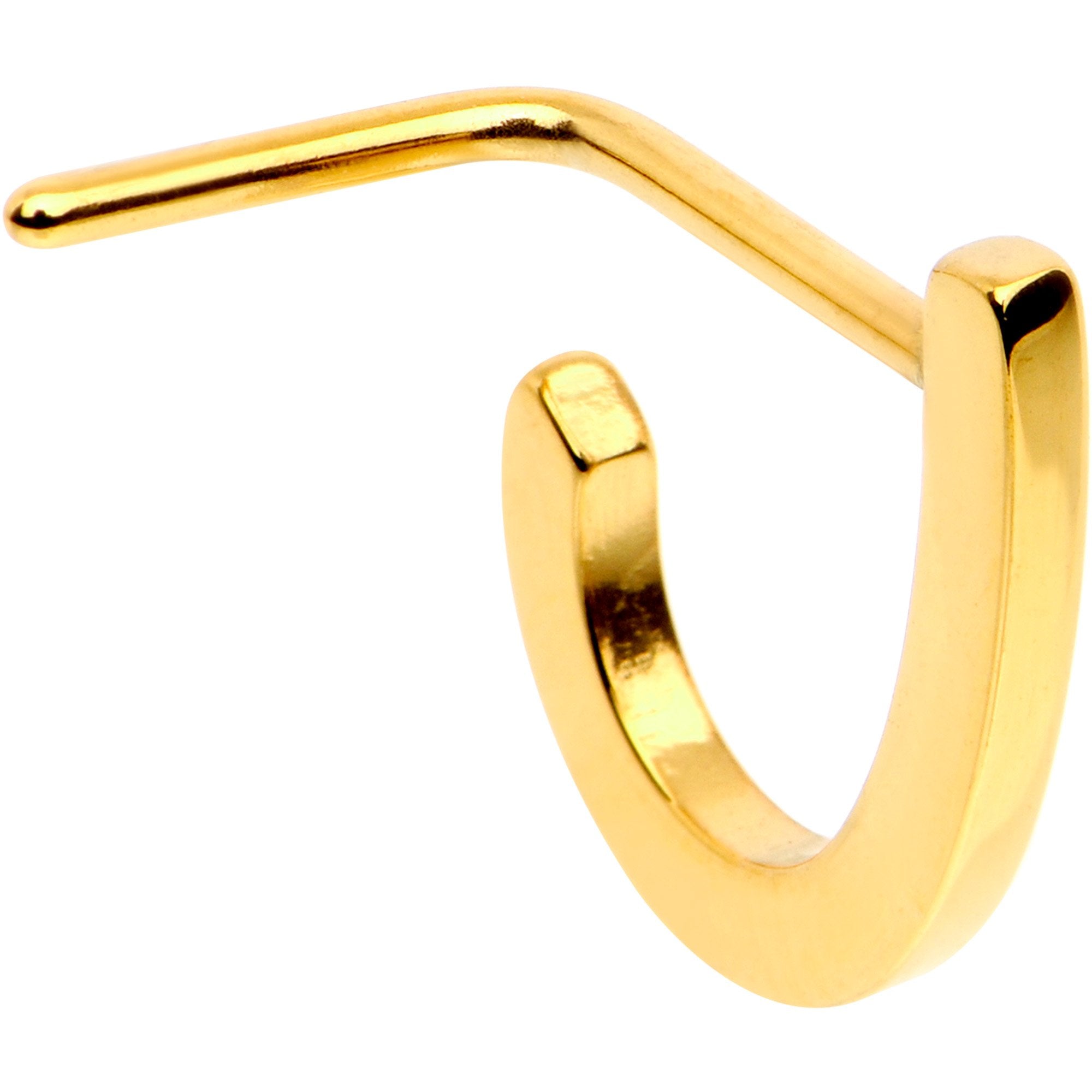 20 Gauge Gold Tone Faux Hoop L Shaped Nose Ring