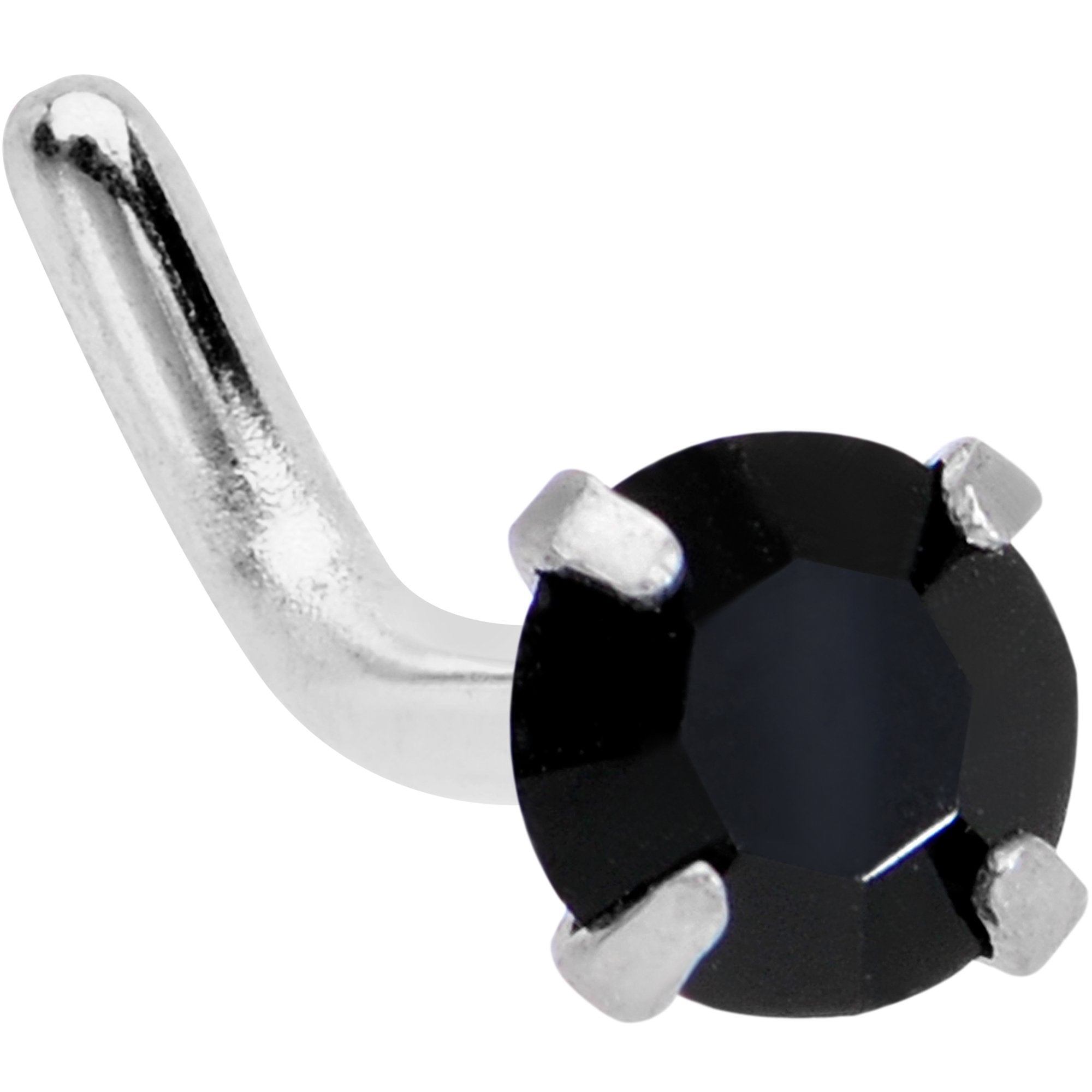 18 Gauge 1/4 Black 3mm CZ Gem Steel L-Shape Nose Ring