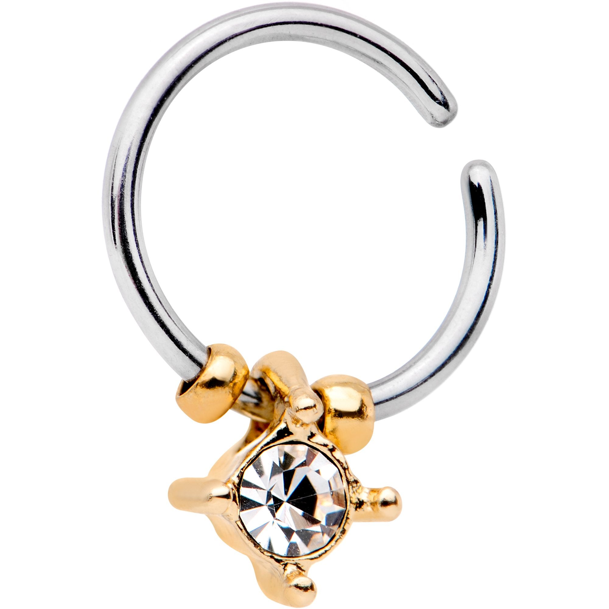 18G Gold Tone Clear Gem Drop Annealed Seamless Circular Ring