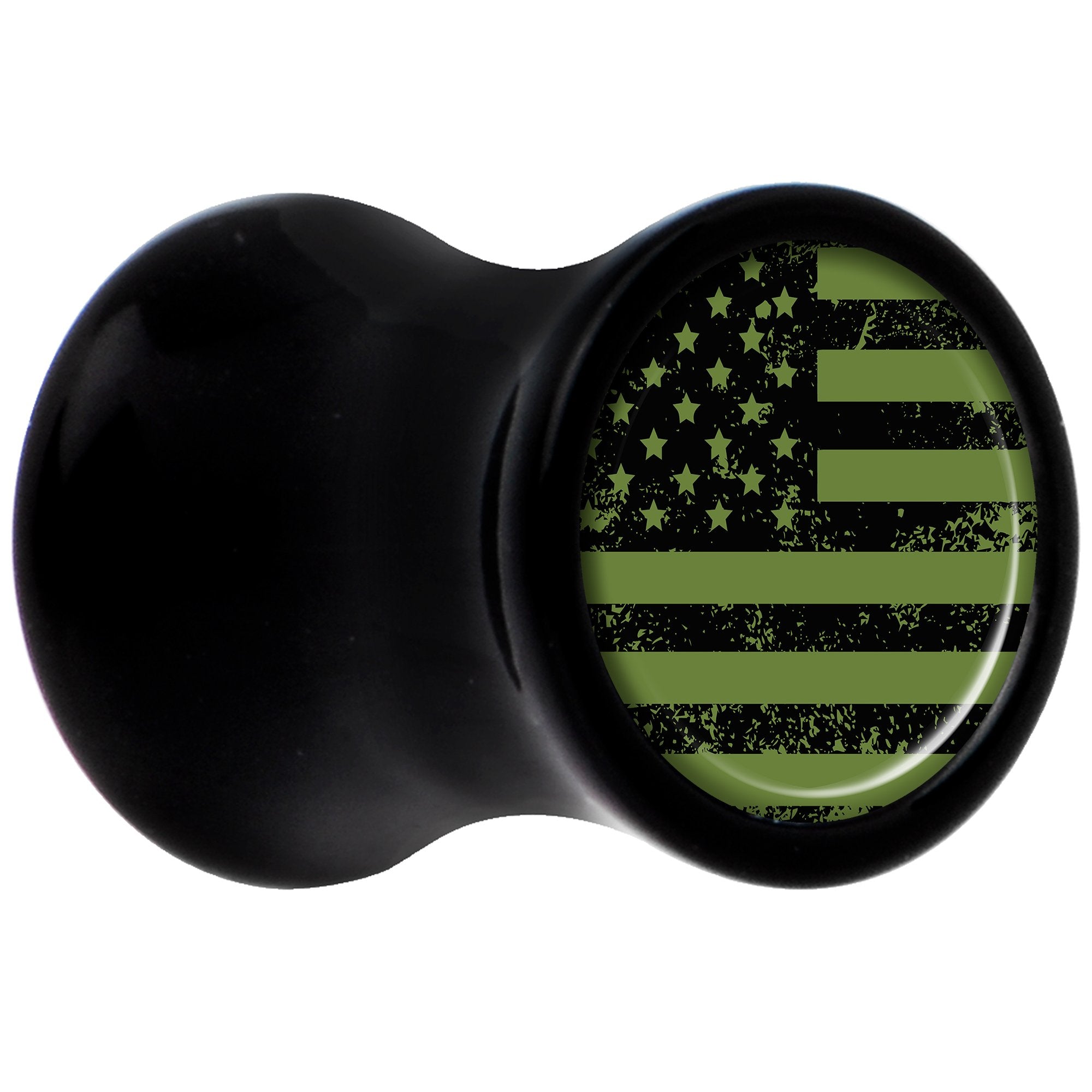 Black Acrylic Green American Flag Saddle Plug Set 2G