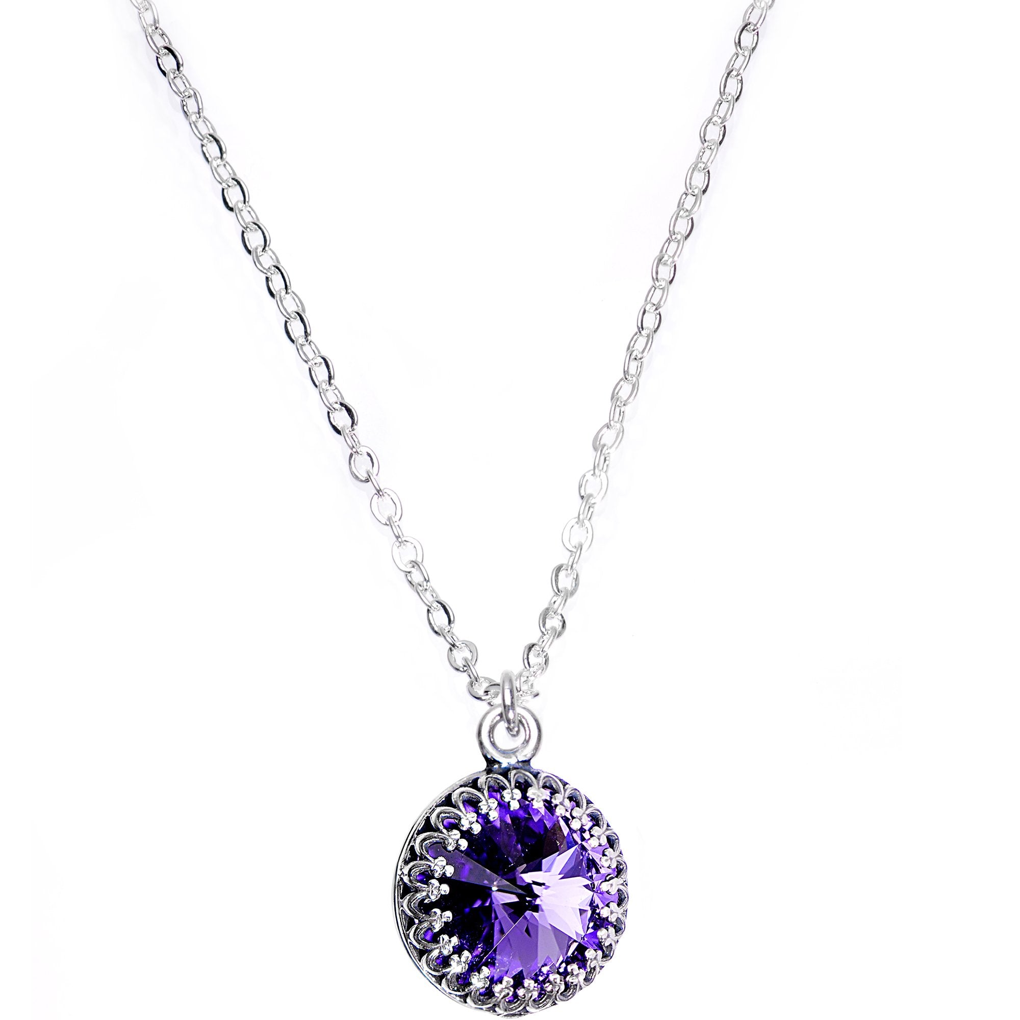 925 Silver Purple Bombastic Necklace Created with Crystals