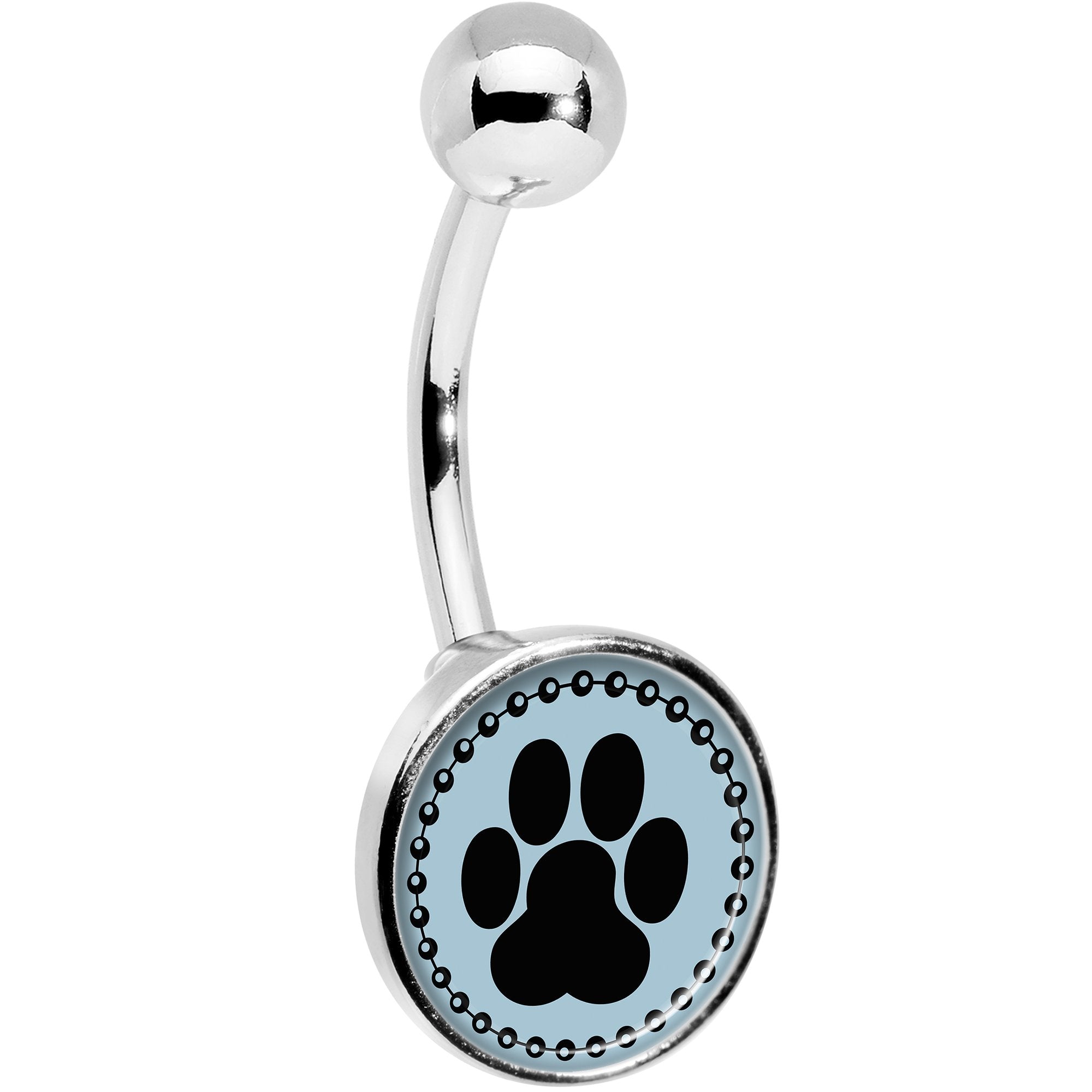 Black on Blue Paw Print  Stainless Steel Belly Ring stylish jewelry