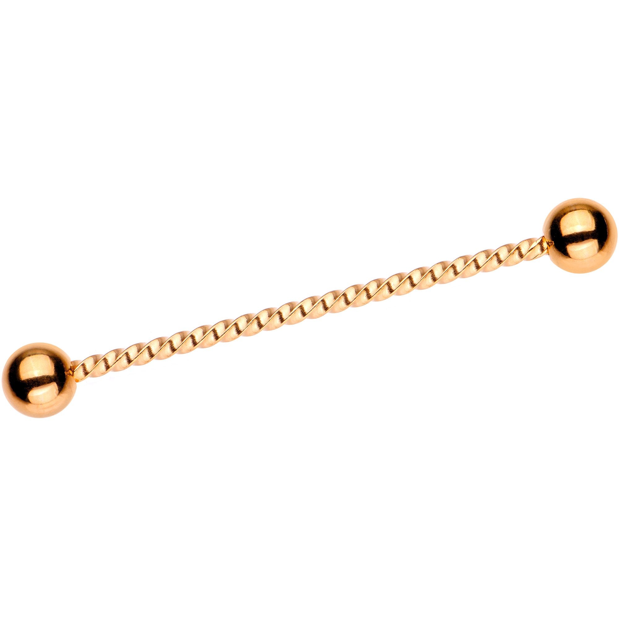 Rose Gold Tone IP Seriously Twisted Industrial Barbell Earring 38mm